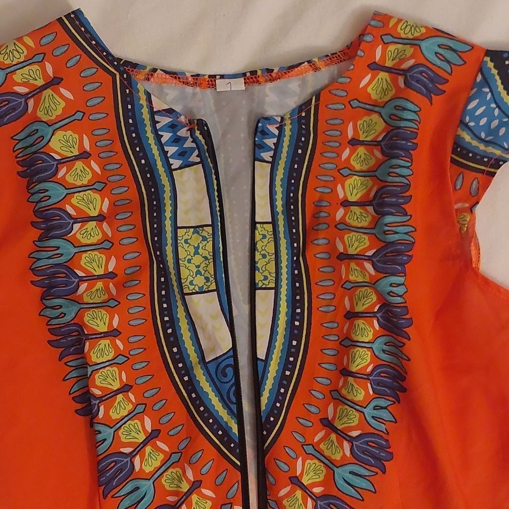 Orange Ethnic / AfricanĀ Print PeplumāTop - Picture 4 of 4